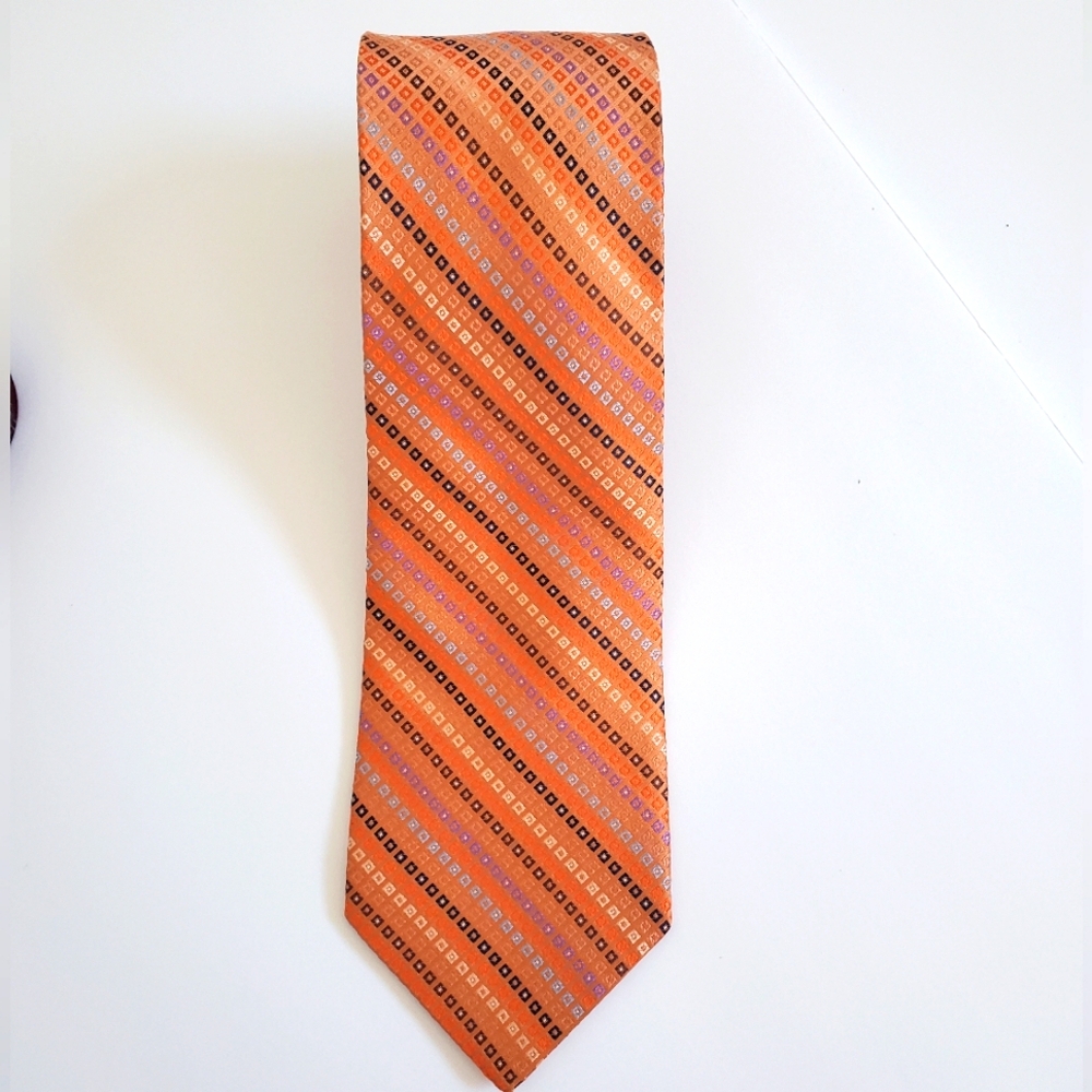Peebles Executive Collection Orange Multicolor block tie